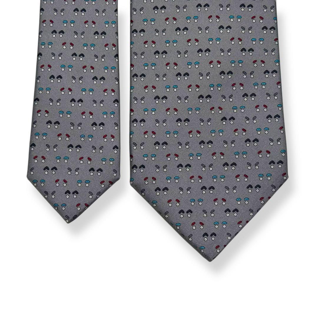 極美品✨HERMES ネクタイ　エルメス　顔　フェイス　可愛い　ポップ　グレー