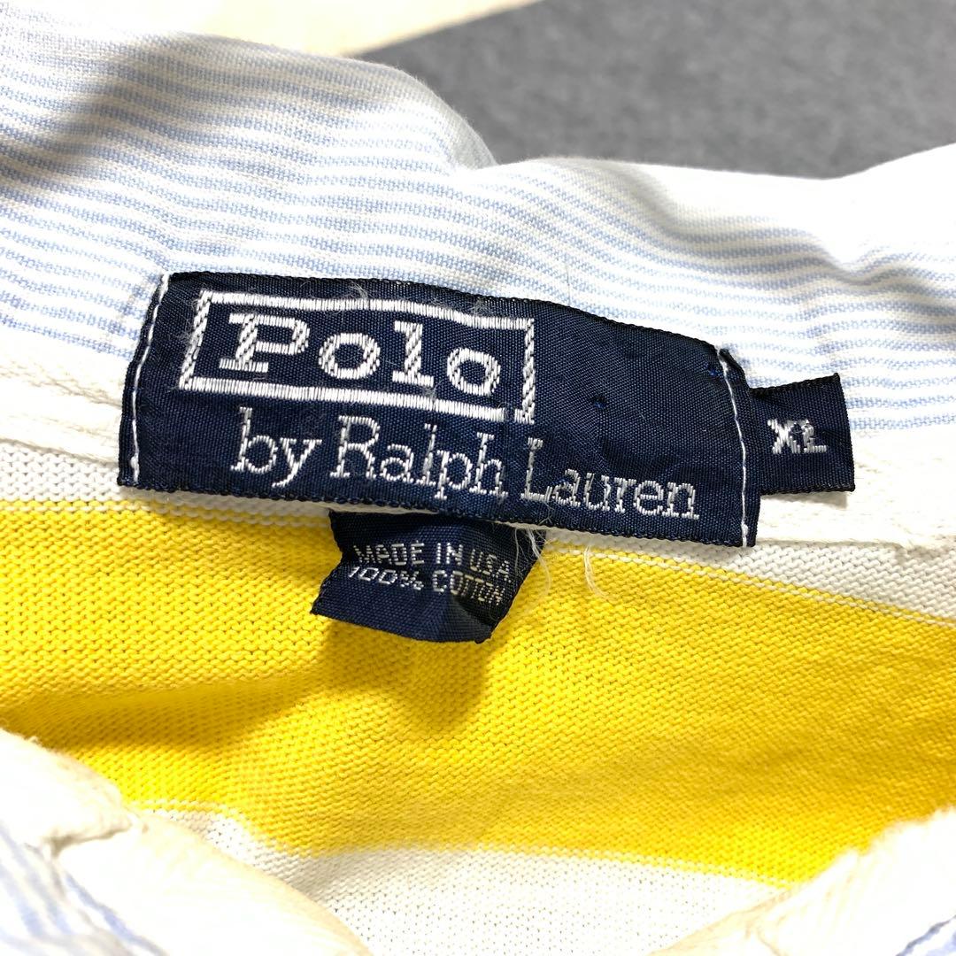 ポロラルフローレン ボーダー柄ラガーシャツ イエロー ポニー刺繍 XL