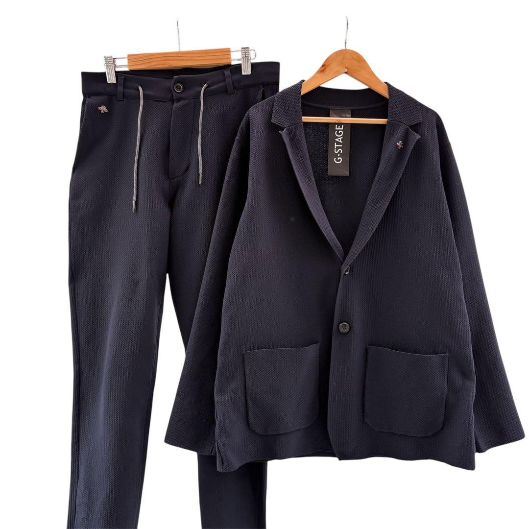 美品　G-Stage ネイビー リブ編みセットアップ　ストレッチ　L