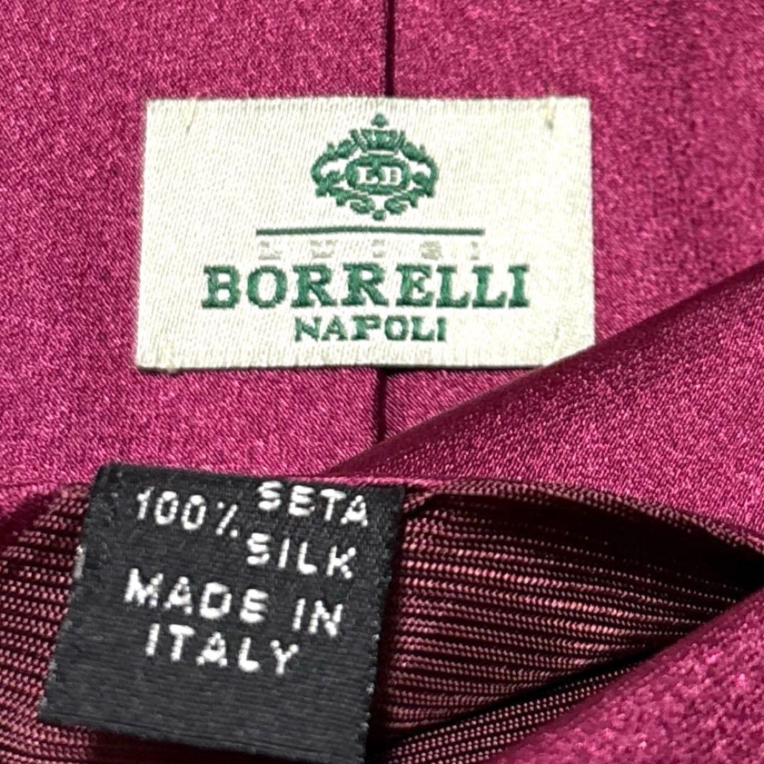 ルイジボレッリ　ネクタイ　無地ソリッド　ワインレッド　シルクサテン　美品