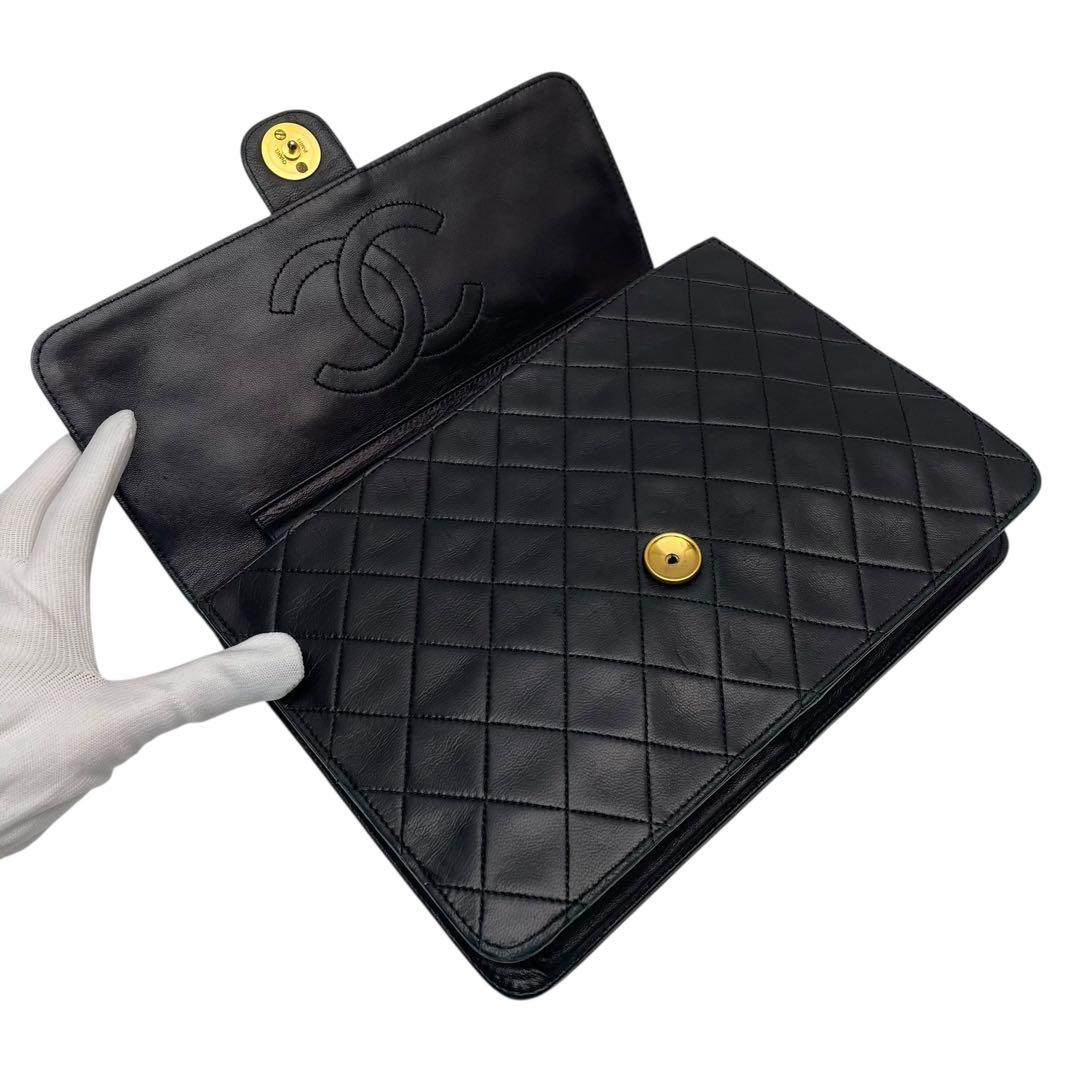 シャネル マトラッセ ラムスキン ココマーク チェーン ショルダー バッグ 黒