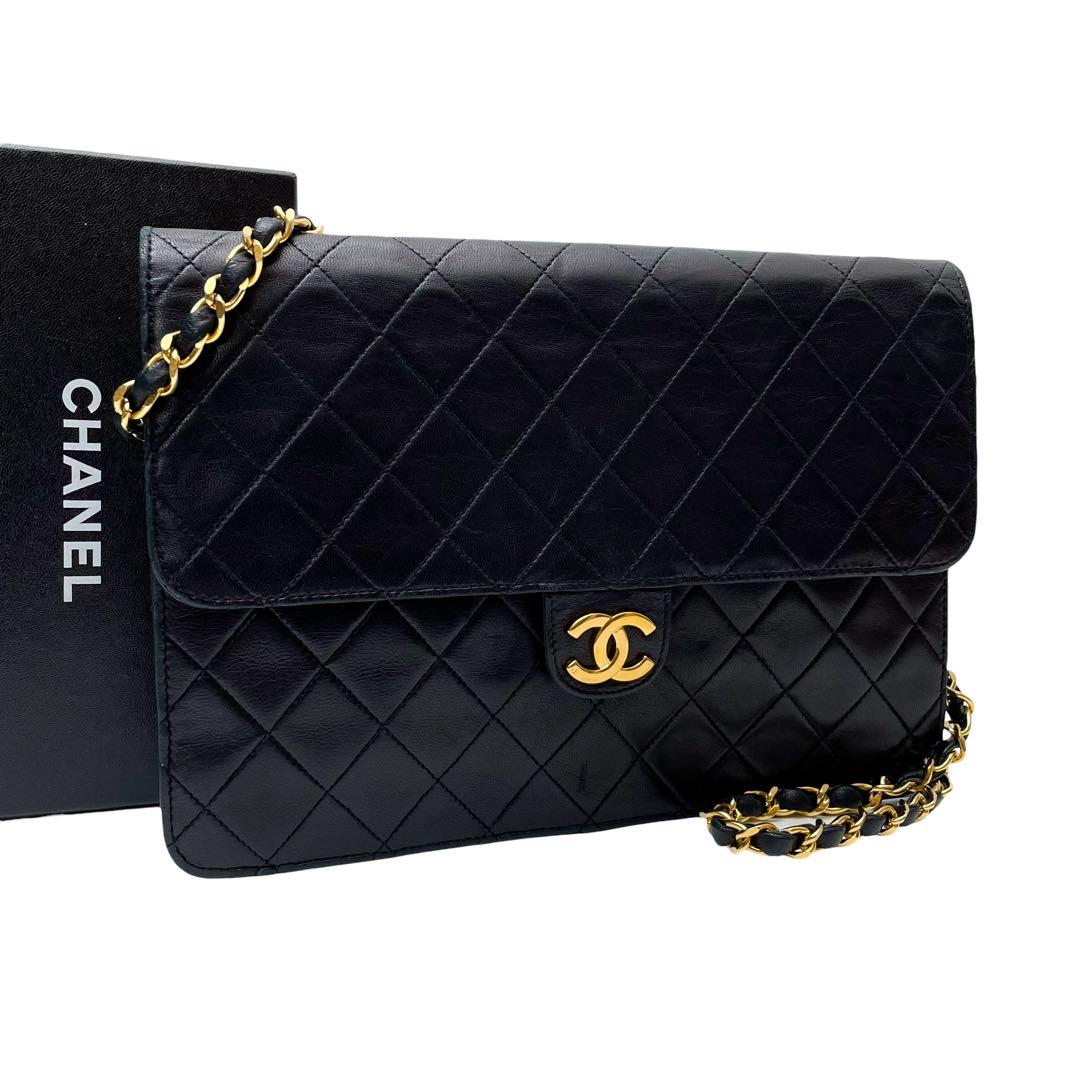 シャネル マトラッセ ラムスキン ココマーク チェーン ショルダー バッグ 黒