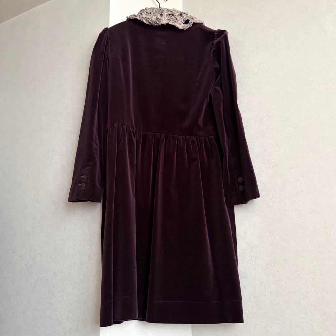 【クリーニング済】ジェーンマープル＊ベルベット　鳥かごワンピースコート＊ボルドー
