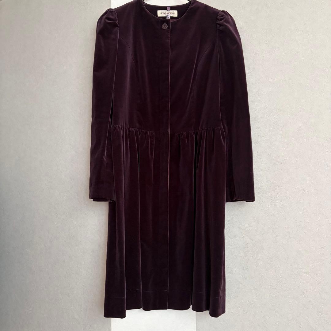 【クリーニング済】ジェーンマープル＊ベルベット　鳥かごワンピースコート＊ボルドー