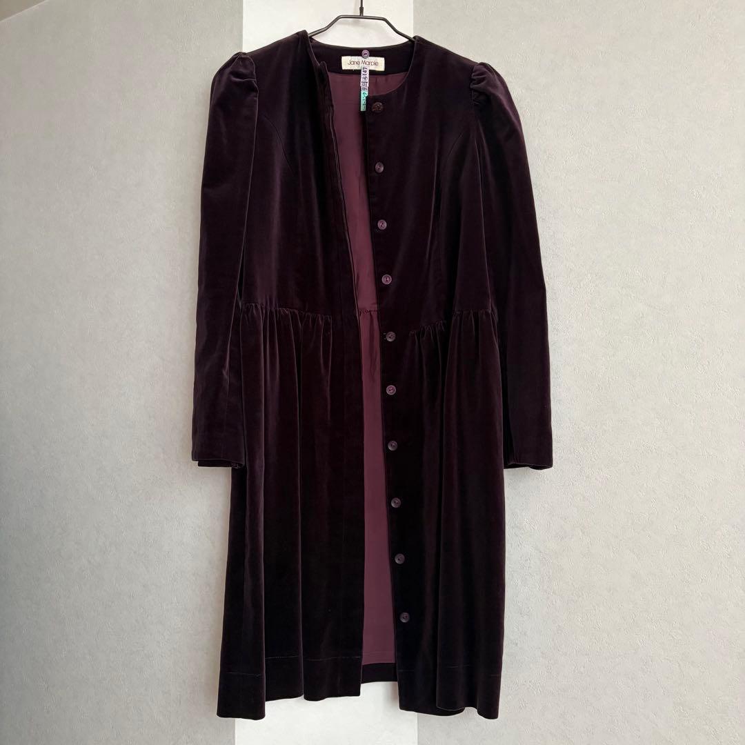【クリーニング済】ジェーンマープル＊ベルベット　鳥かごワンピースコート＊ボルドー
