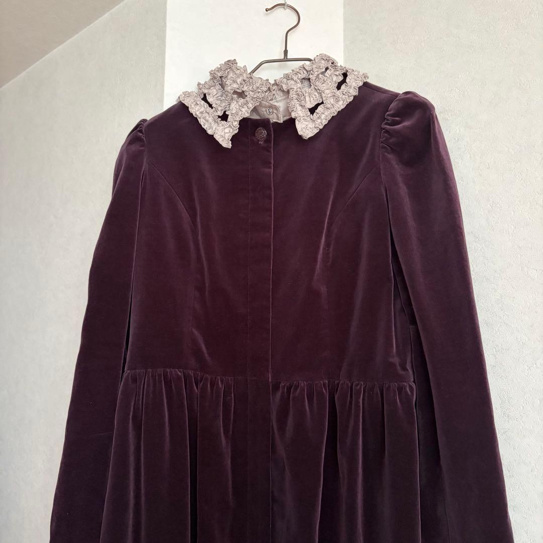 【クリーニング済】ジェーンマープル＊ベルベット　鳥かごワンピースコート＊ボルドー