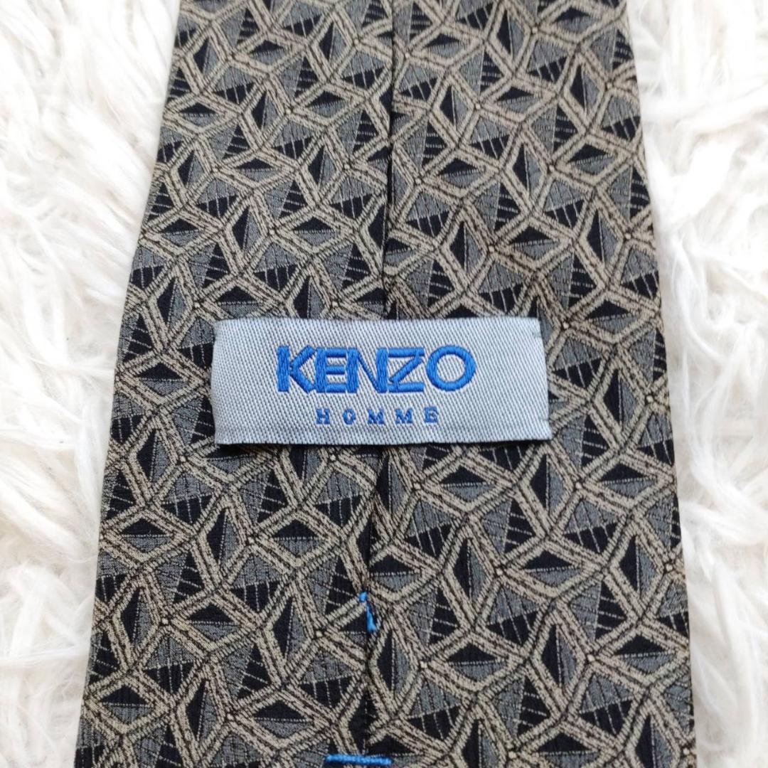 ケンゾー 高級シルクネクタイ 総柄 ダークグレー