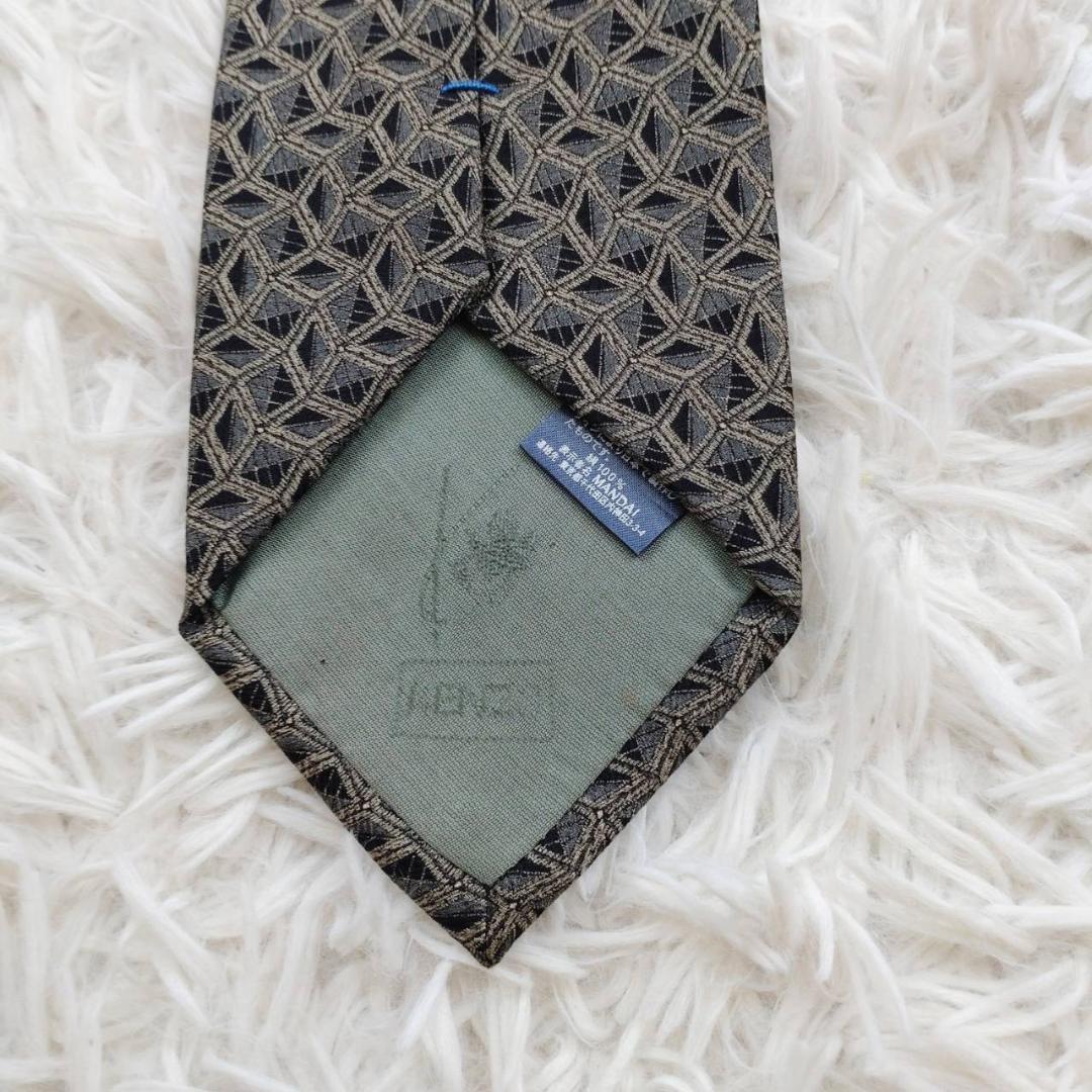 ケンゾー 高級シルクネクタイ 総柄 ダークグレー