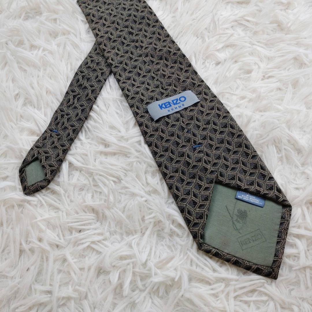 ケンゾー 高級シルクネクタイ 総柄 ダークグレー