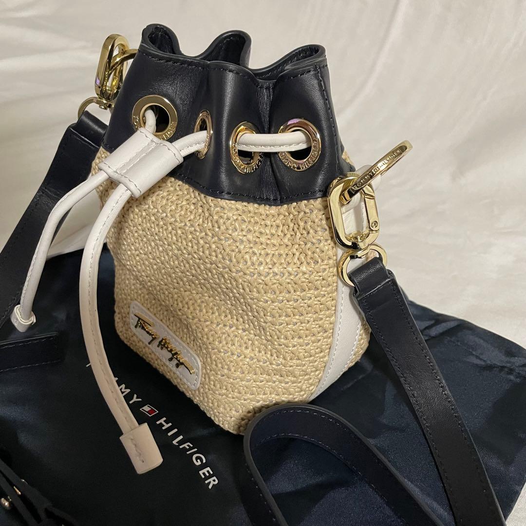 【新品】トミーヒルフィガー　ベージュ　ラフィア　2WAYバッグ　巾着
