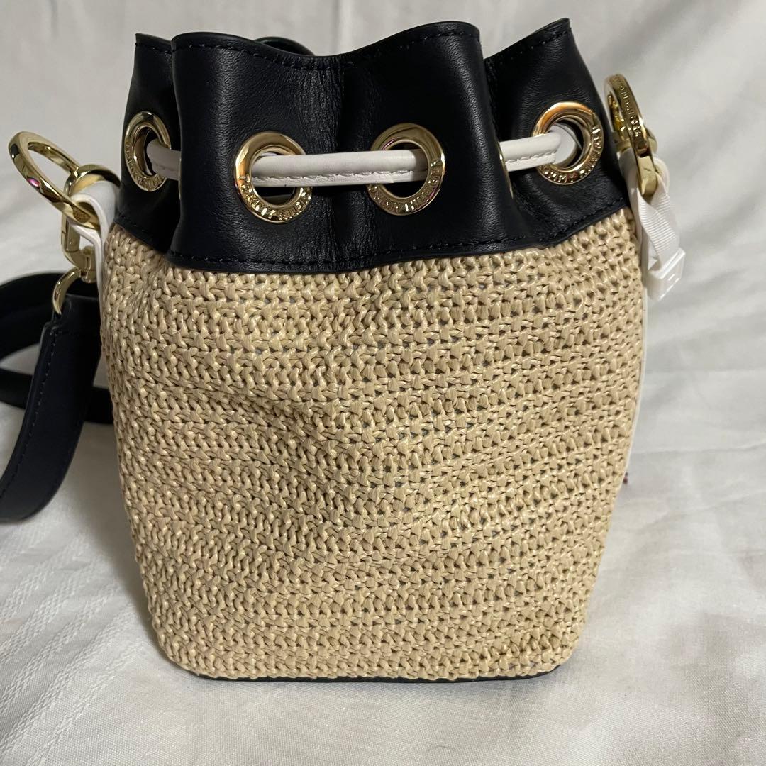 【新品】トミーヒルフィガー　ベージュ　ラフィア　2WAYバッグ　巾着