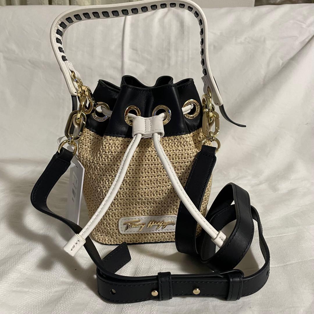 【新品】トミーヒルフィガー　ベージュ　ラフィア　2WAYバッグ　巾着