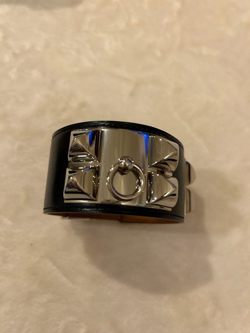 エルメス HERMES コリエドシアン ブラック バングル　シルバー