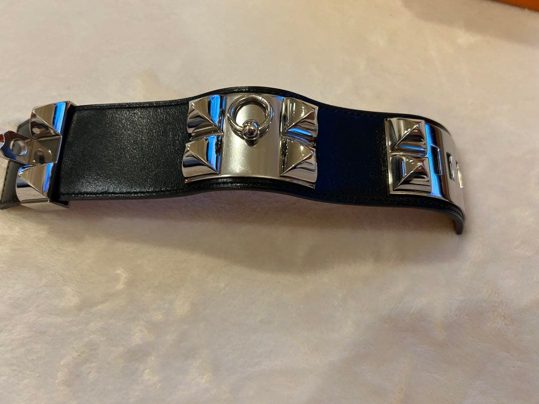 エルメス HERMES コリエドシアン ブラック バングル　シルバー