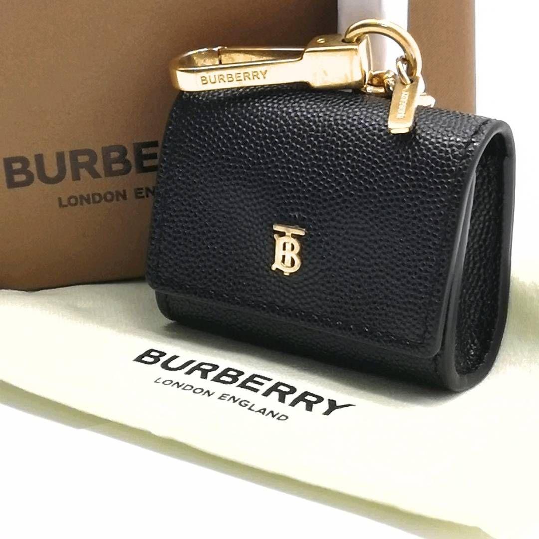 美品箱付 バーバリー TBロゴ レザー キーホルダー 黒 ゴールド金具 チャーム