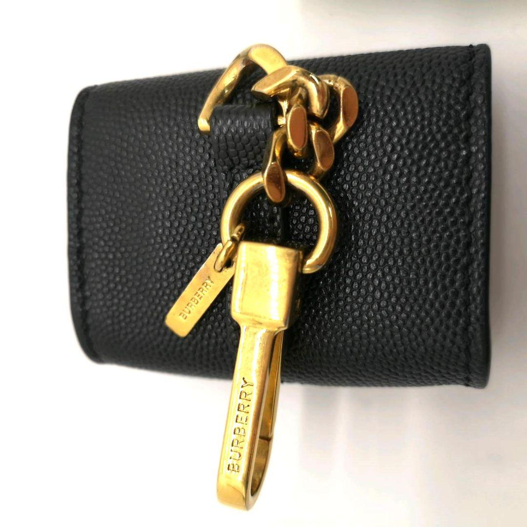 美品箱付 バーバリー TBロゴ レザー キーホルダー 黒 ゴールド金具 チャーム