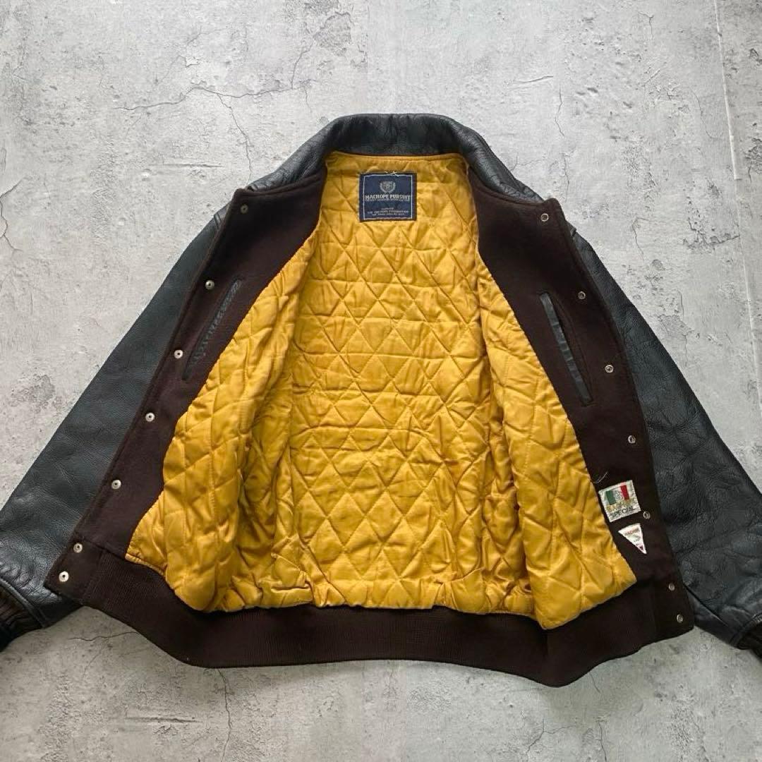 USA古着 スタジャン ジャケット レザー 刺繍 ワッペン ブラウン