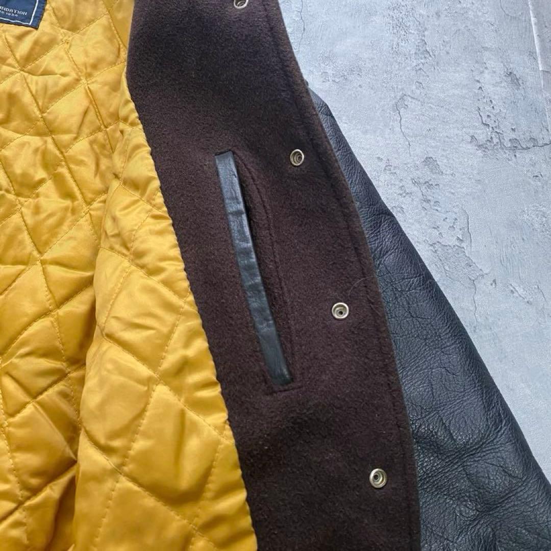 USA古着 スタジャン ジャケット レザー 刺繍 ワッペン ブラウン