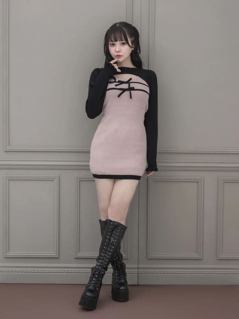 pium ピウム リボンテープレイヤードニットワンピース