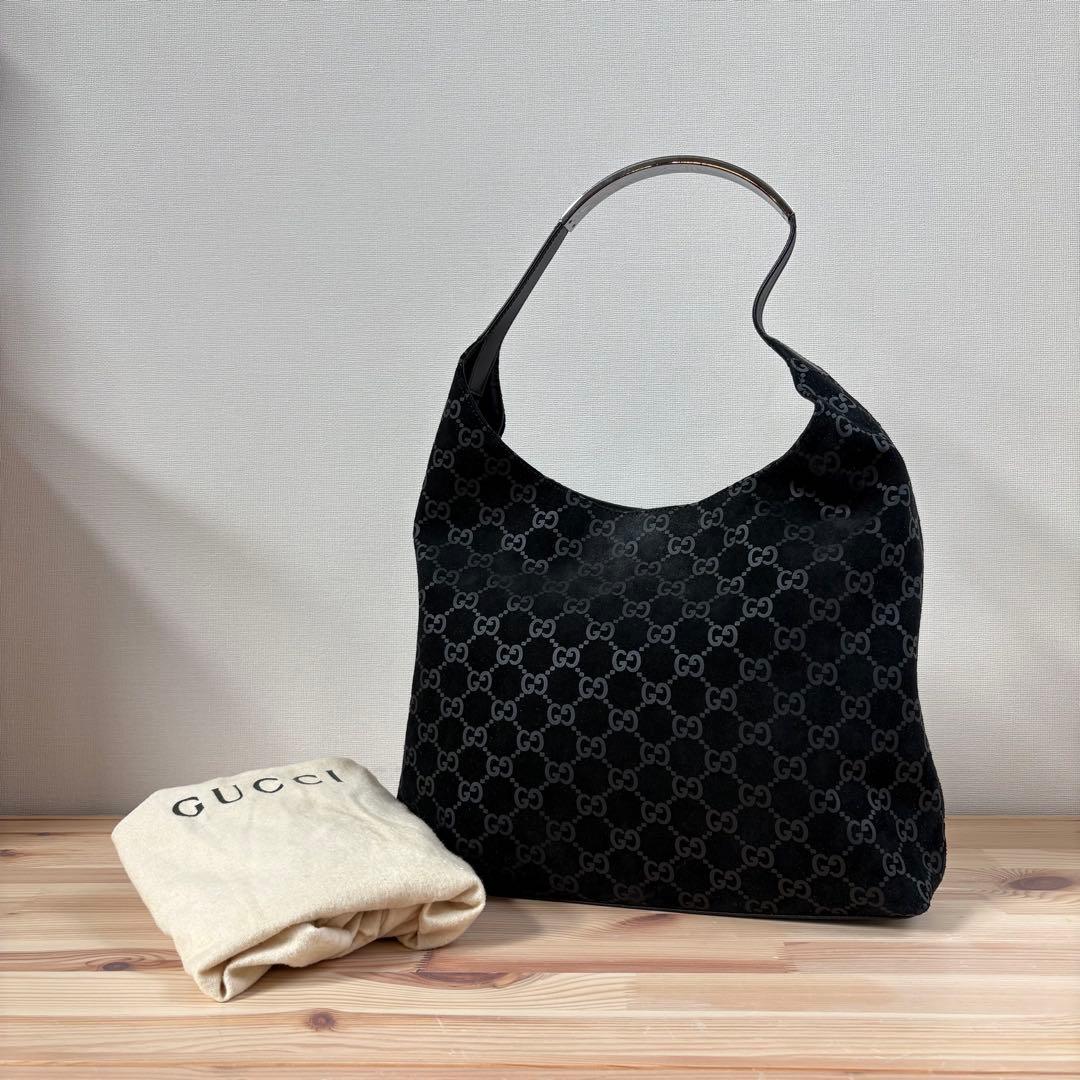 極美　GUCCI グッチ　メタルハンドル　GG柄　ホーボー　ワンショルダーバッグ