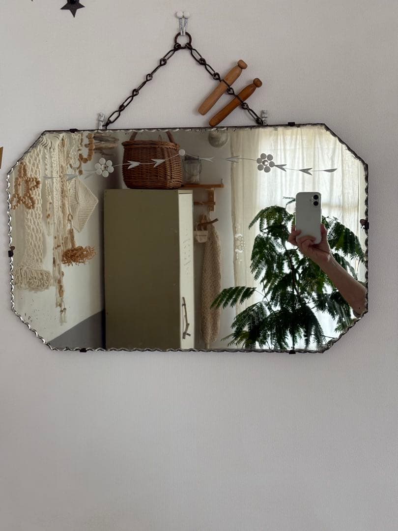 イギリスアンティーク　カッティングミラー　壁掛け