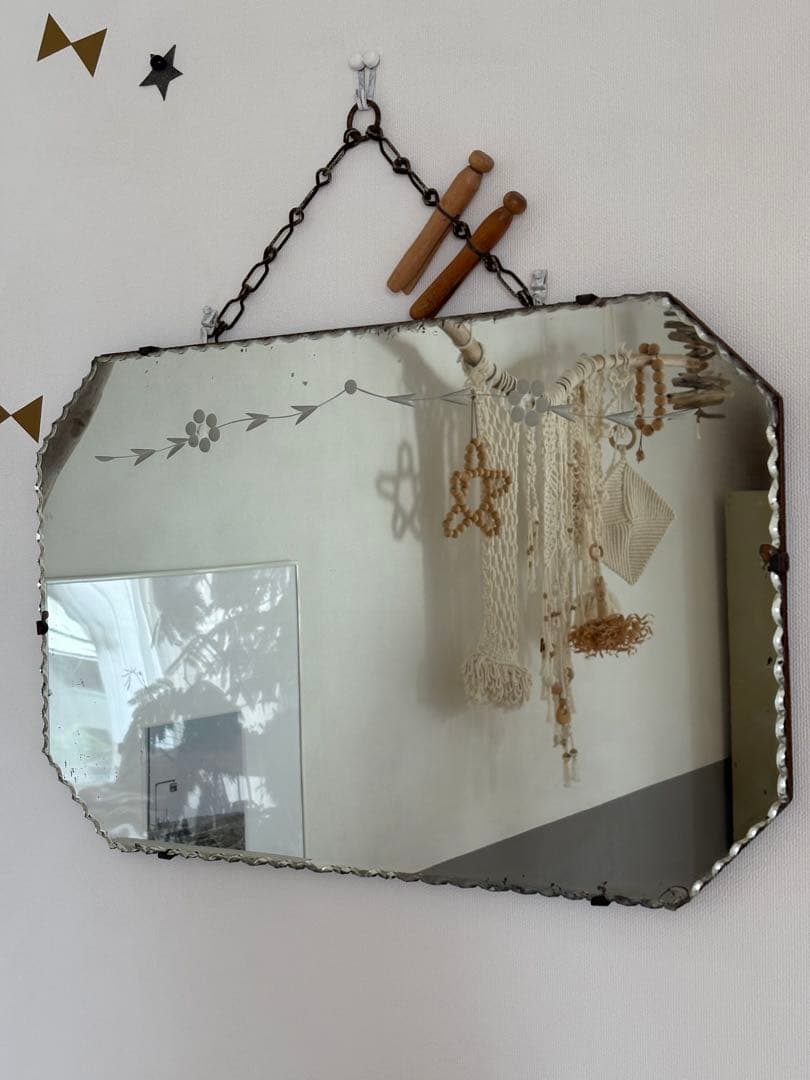 イギリスアンティーク　カッティングミラー　壁掛け