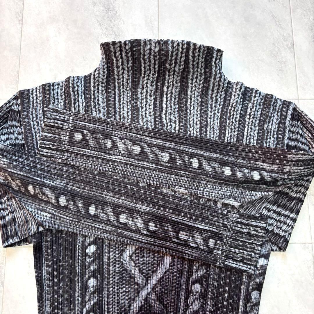 【超希少】プリーツプリーズ アランニット柄 ハイネック 転写 プリント 3