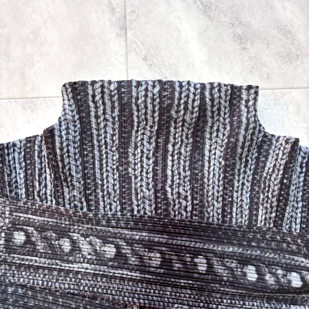 【超希少】プリーツプリーズ アランニット柄 ハイネック 転写 プリント 3