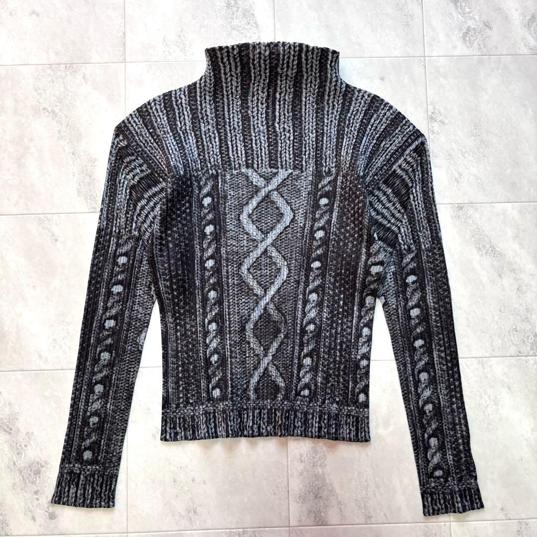 【超希少】プリーツプリーズ アランニット柄 ハイネック 転写 プリント 3