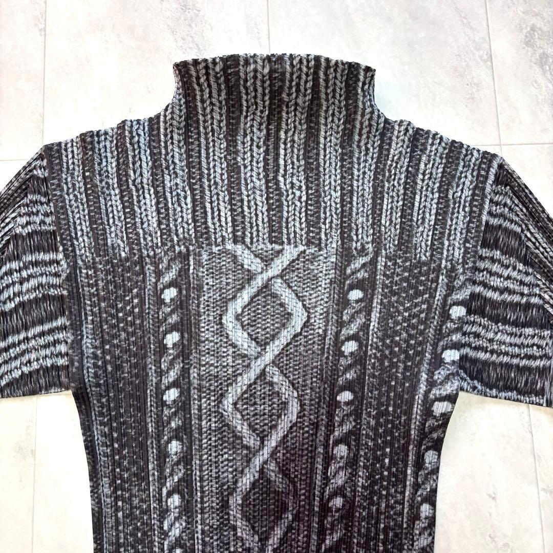 【超希少】プリーツプリーズ アランニット柄 ハイネック 転写 プリント 3