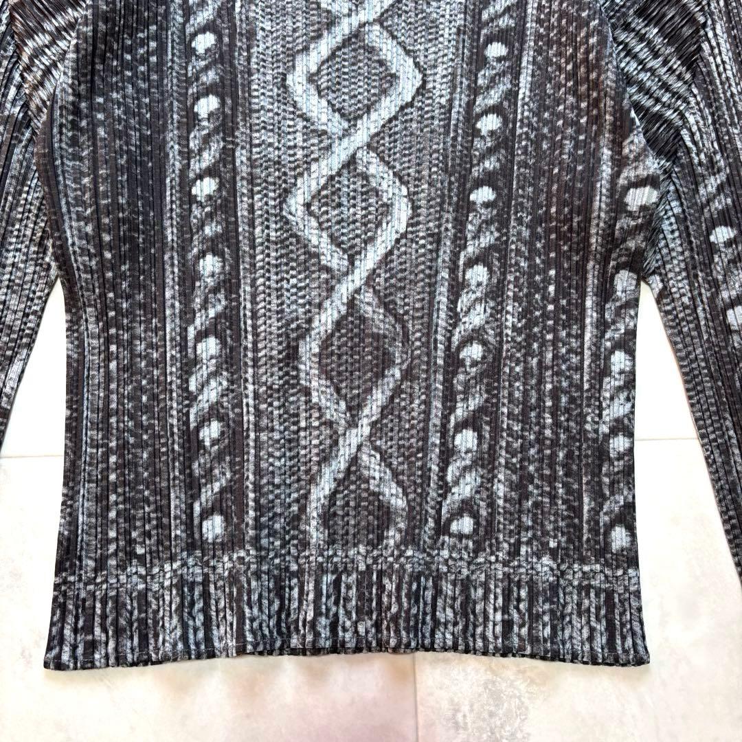 【超希少】プリーツプリーズ アランニット柄 ハイネック 転写 プリント 3