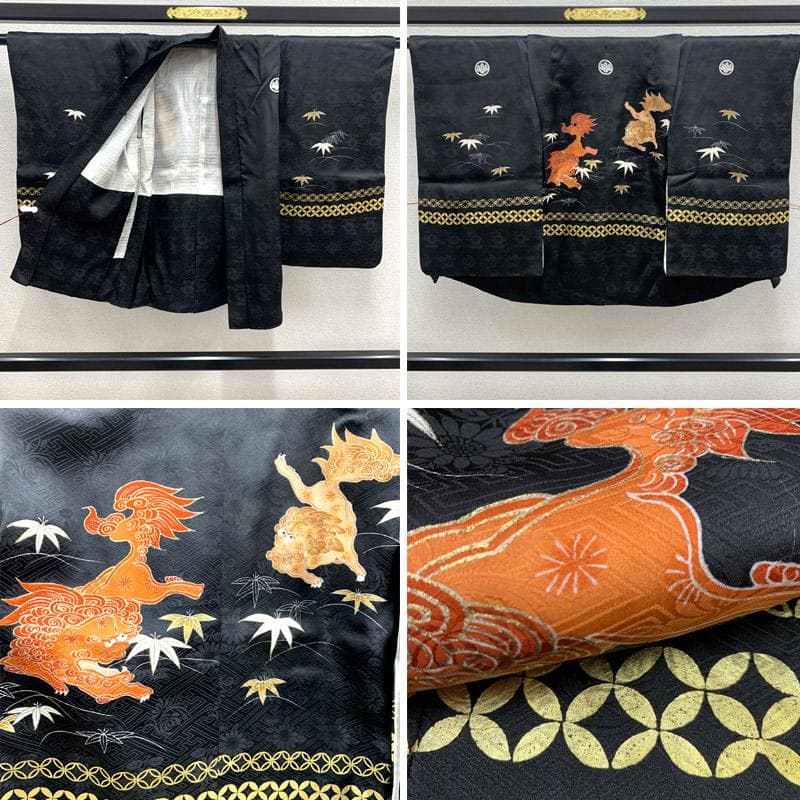 508ab40■七五三 五歳 男児 着物&羽織&袴&角帯&長襦袢 五つ紋■美品