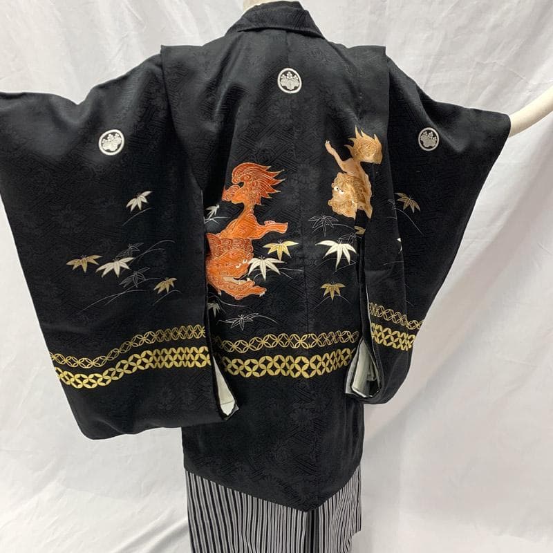 508ab40■七五三 五歳 男児 着物&羽織&袴&角帯&長襦袢 五つ紋■美品