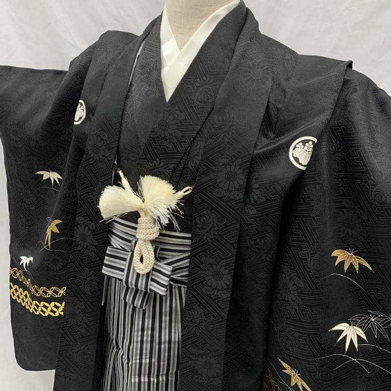 508ab40■七五三 五歳 男児 着物&羽織&袴&角帯&長襦袢 五つ紋■美品