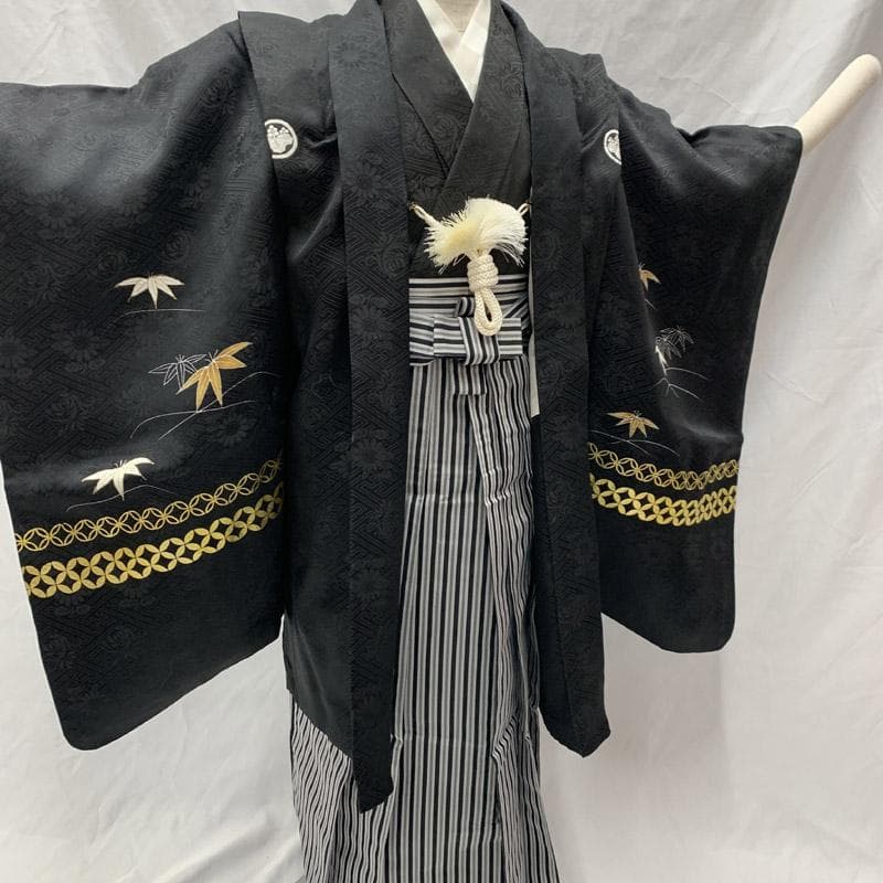 508ab40■七五三 五歳 男児 着物&羽織&袴&角帯&長襦袢 五つ紋■美品