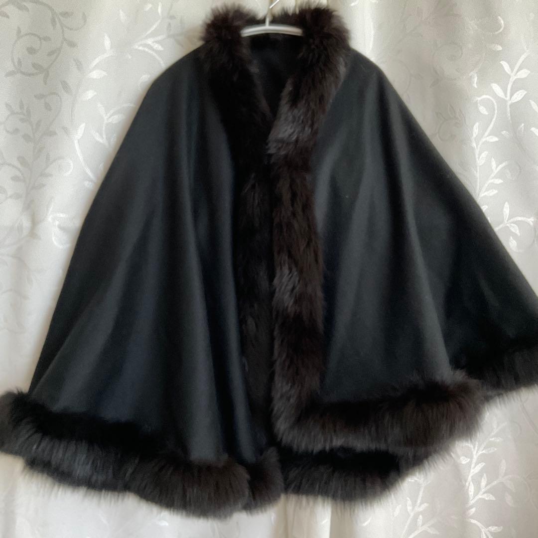 カシミヤ100% 黒ポンチョ