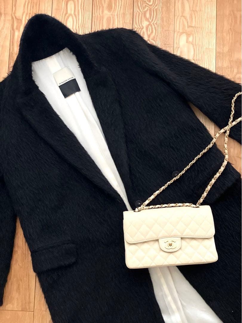 ⭐︎値下げ⭐︎バイマレーネビルガー　ロングコート　モヘヤ、アルパカ混ウール　黒