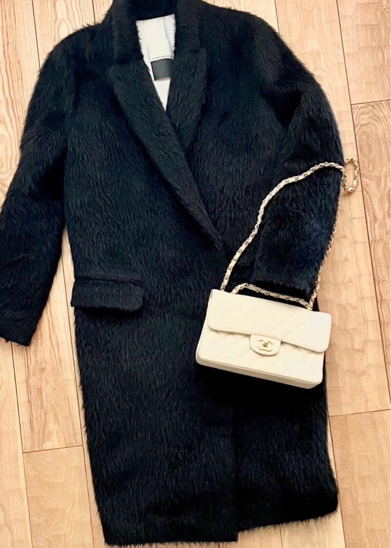 ⭐︎値下げ⭐︎バイマレーネビルガー　ロングコート　モヘヤ、アルパカ混ウール　黒