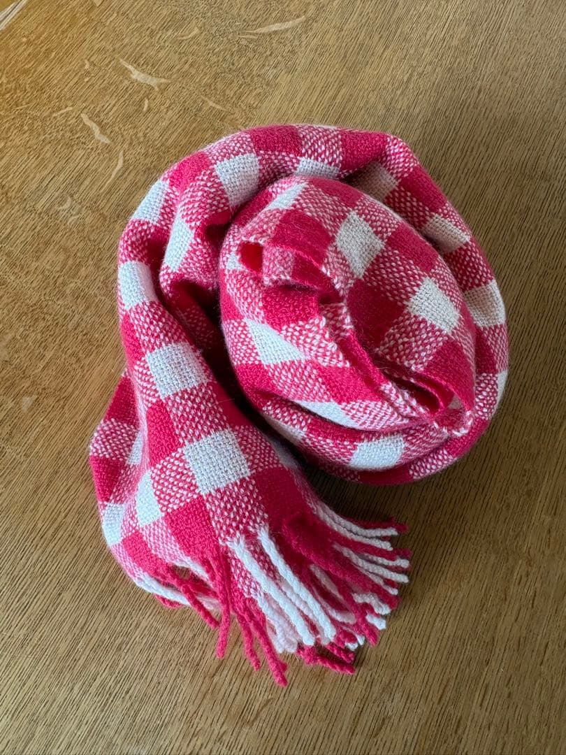 クウプノオト　カシミヤマフラー　ピンク赤 手織り紡ぐ手づくり松下香葉子