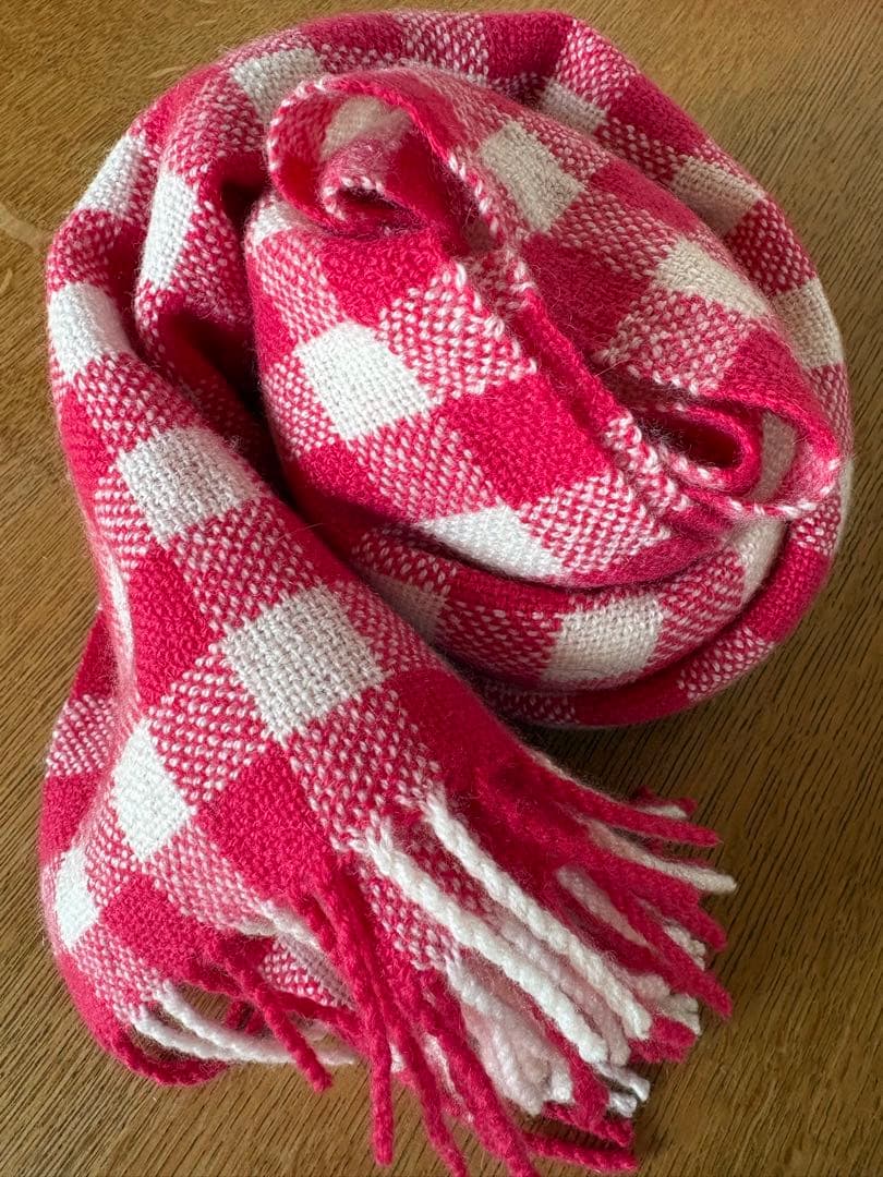 クウプノオト　カシミヤマフラー　ピンク赤 手織り紡ぐ手づくり松下香葉子