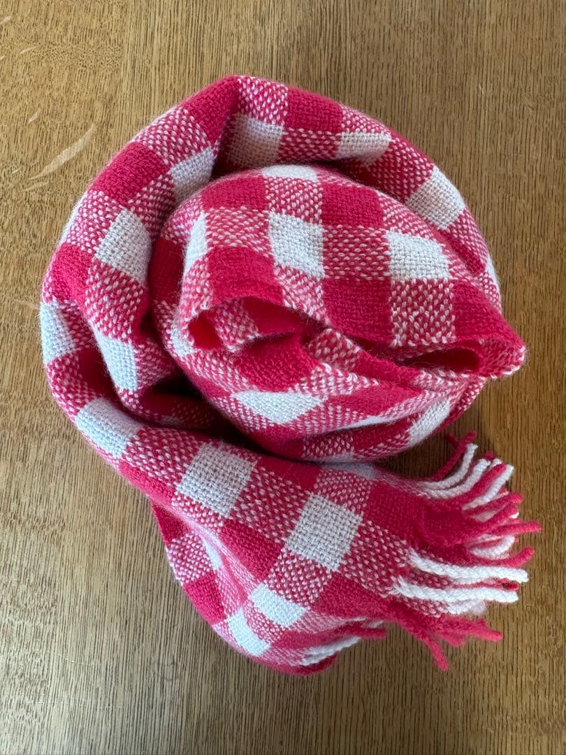 クウプノオト　カシミヤマフラー　ピンク赤 手織り紡ぐ手づくり松下香葉子