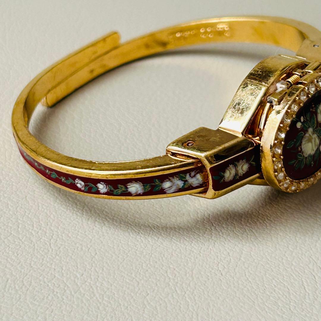 稼動品 アンドレムッシュ エナメル 花柄 バングル 腕時計 希少 フラワー