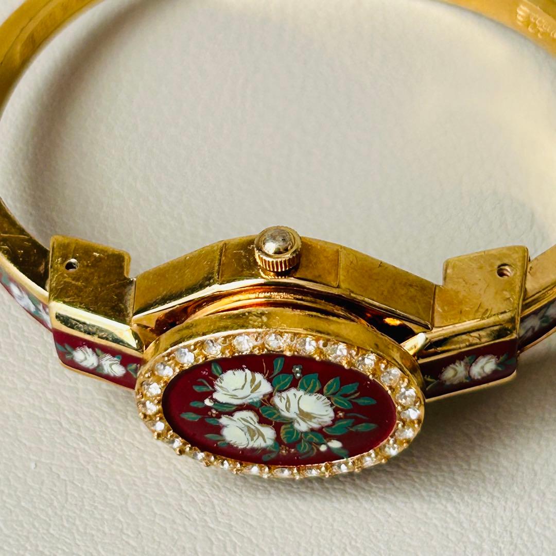 稼動品 アンドレムッシュ エナメル 花柄 バングル 腕時計 希少 フラワー