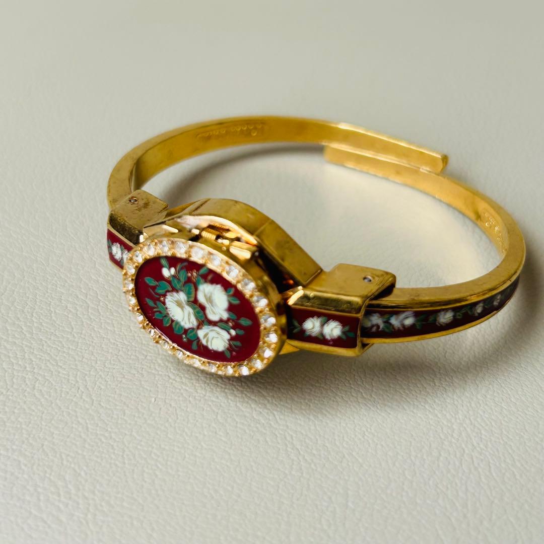 稼動品 アンドレムッシュ エナメル 花柄 バングル 腕時計 希少 フラワー