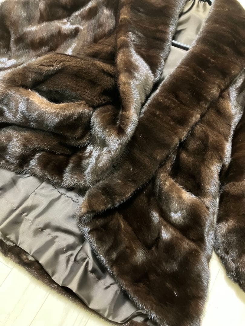 高級 ミンク 毛皮 コート ポンチョ ジャケット ダークブラウン サイズ 13