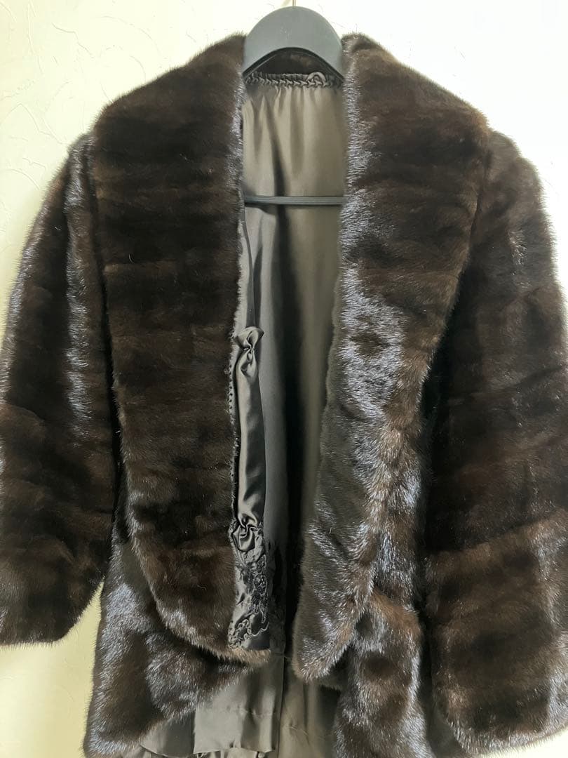 高級 ミンク 毛皮 コート ポンチョ ジャケット ダークブラウン サイズ 13