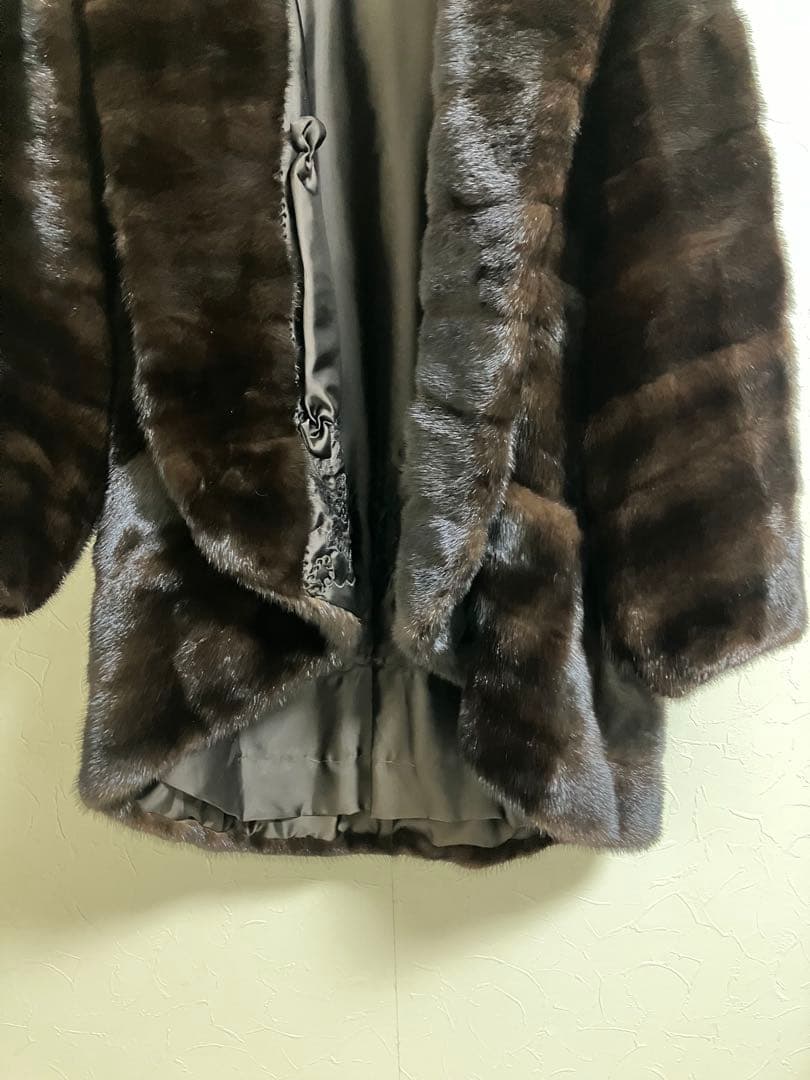 高級 ミンク 毛皮 コート ポンチョ ジャケット ダークブラウン サイズ 13