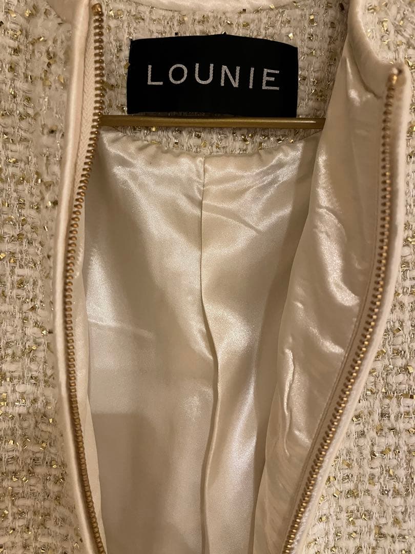 みおんルーニィ　ファンシーツイードノーカラーコート　アイボリー