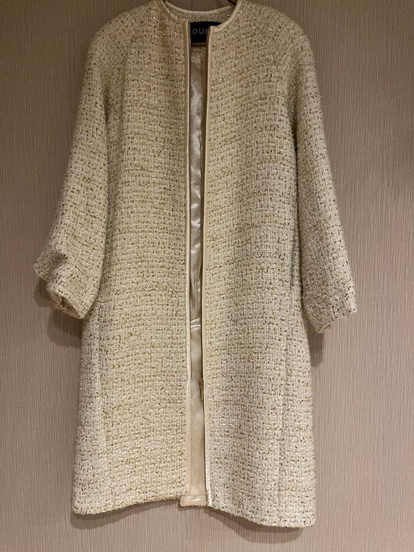 みおんルーニィ　ファンシーツイードノーカラーコート　アイボリー