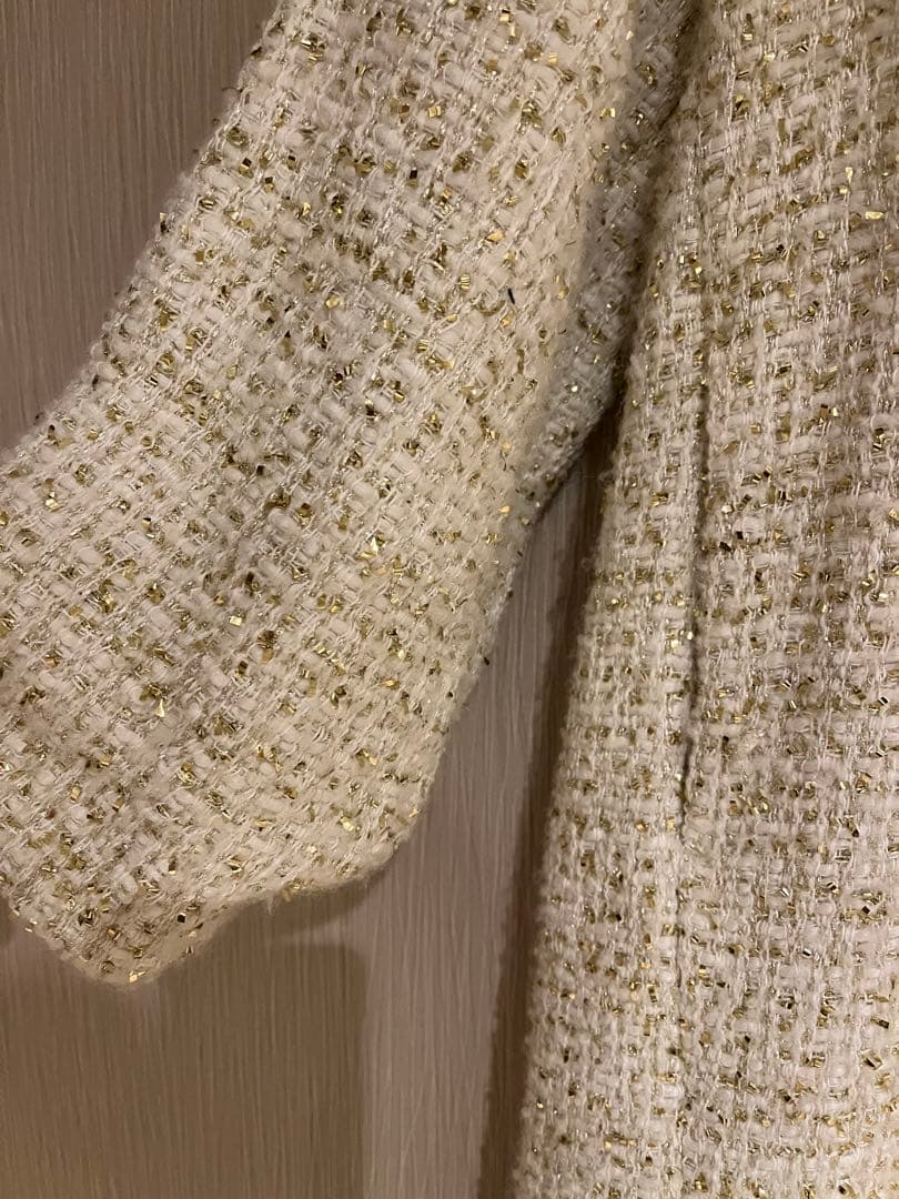 みおんルーニィ　ファンシーツイードノーカラーコート　アイボリー